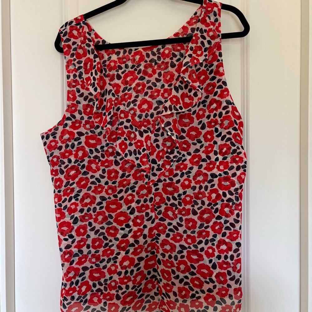 CAbi Red and Black Floral Tank Top